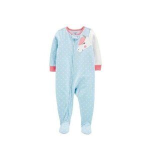 Carter's Toddler Girl 1-Piece Blue Pink Polka Dot Unicorn Fleece Footie PJs 3T